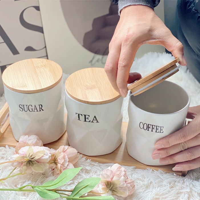 Latas selladas de cerámica nórdica suministros de cocina latas de café de té a prueba de humedad suministros de cocina de alto aspecto latas a granel para el hogar