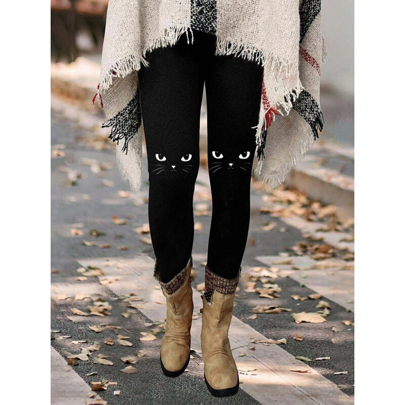 305152 Cross-Border Spot Amazon Aliexpress European and American Autumn and Winter Casual Cat Print Leggings Leggings