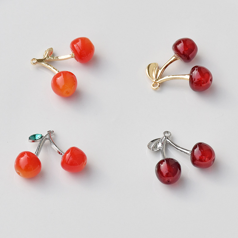10 PCS/Package Quantity 10 PCS/Package 31*25mm Zinc Alloy Zircon Cherry Pendant