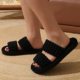 Cross-border temu Amazon new double bar curly cotton slippers home candy color indoor fur slippers wholesale