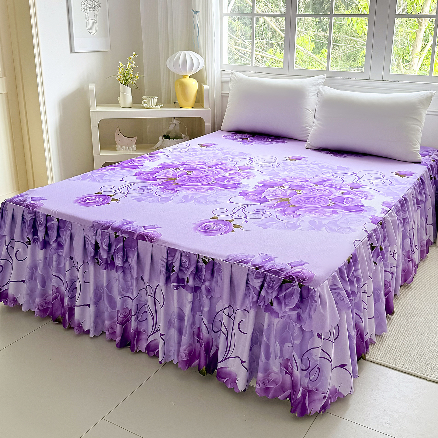 2026 princesa coreana vestido de cama antideslizante doble cubierta lateral cama de encaje cama de cama de gazebo vestido de cama de tres piezas image 3