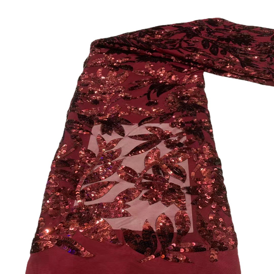En stock planta flor lentejuelas malla cuentas bordado ropa vestido de boda tela laceJX3462