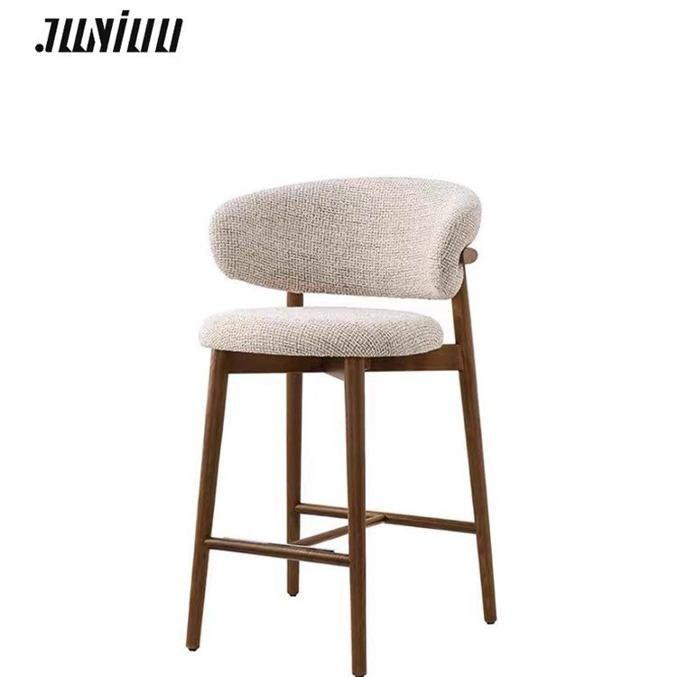 Modern Minimalist Solid Wood Bar Stool with Light Luxury Design, Fabric Living Room Backrest Chair for Home, Bar, and Commercial Use