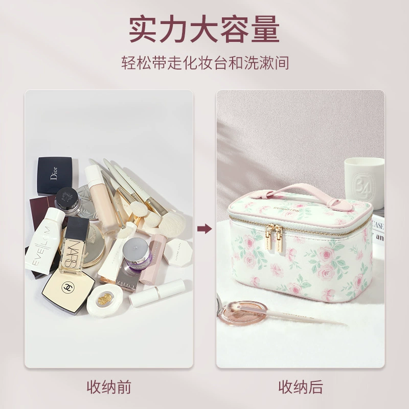 Handheld capacious cosmetic bag, high quality polyurethane fresh organizer bag
