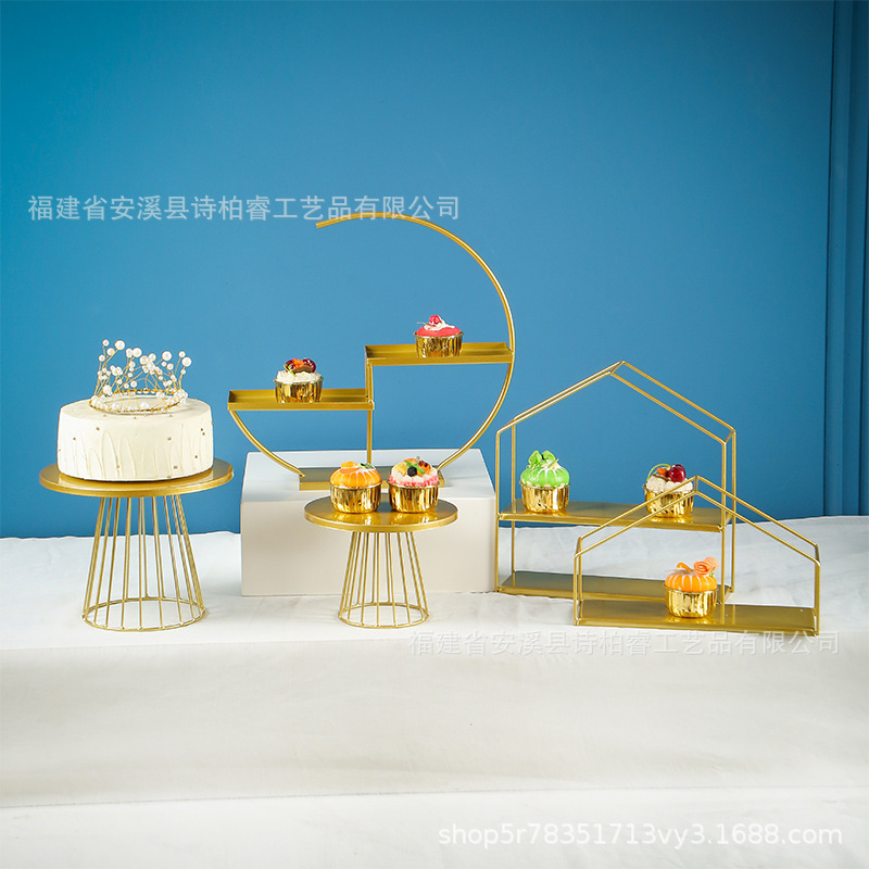 Boda creativa fiesta de cumpleaños buffet mesa de té de la tarde mesa de bebidas frías hierro forjado oro estante de pastel decoración mesa de postres image 2