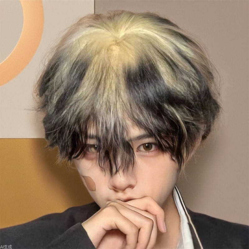 TikTok Live Wig Men's Oblique Bangs Stylish Short Hair Secondary Fluffy Hair Full Head Cover in stock