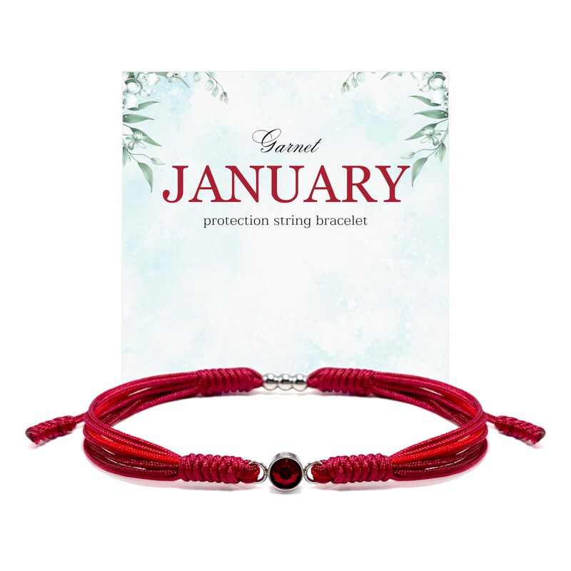 Birthday Stone Gift Bracelet with Purple and Red String, Adjustable Silver Bead, December Birthstone Woven Bracelet