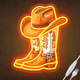 Cross-Border Western Cowboy Element Neon Uv Printed Boots Decorative Light Sign Back Carved Cowboy Led Light