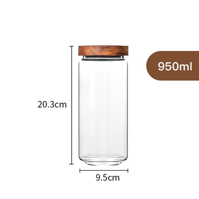 Tanque sellado de vidrio con alto contenido de borosilicato, tapa de madera de acacia engrosada para el hogar, vidrio recto, tanque de almacenamiento de granos de té