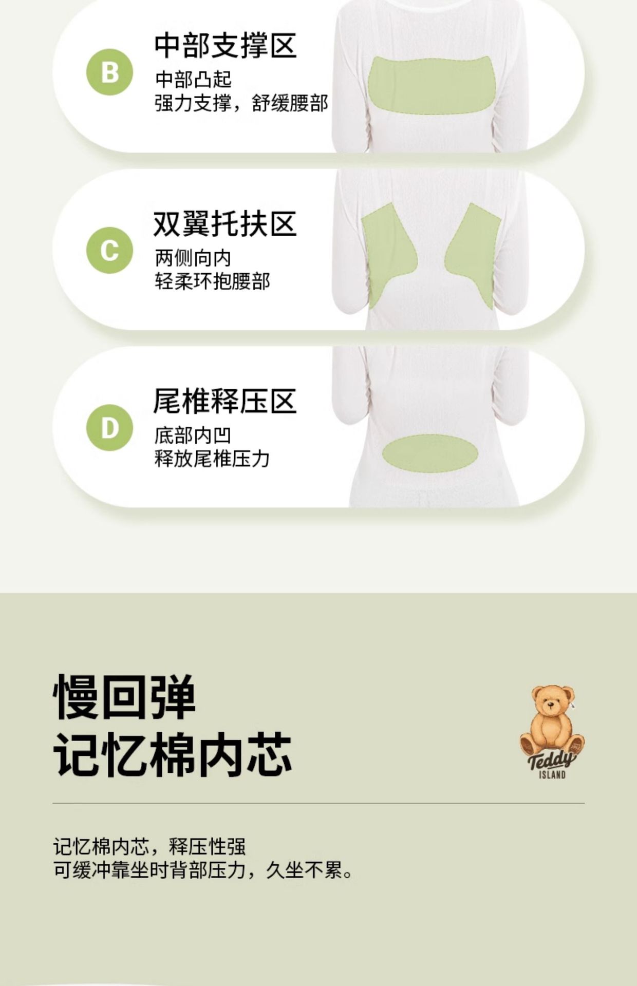 [Teddy Ailan Collaboration] Office Lumbar Support Cushion Seat Back Support Waist Pillow Memory Foam