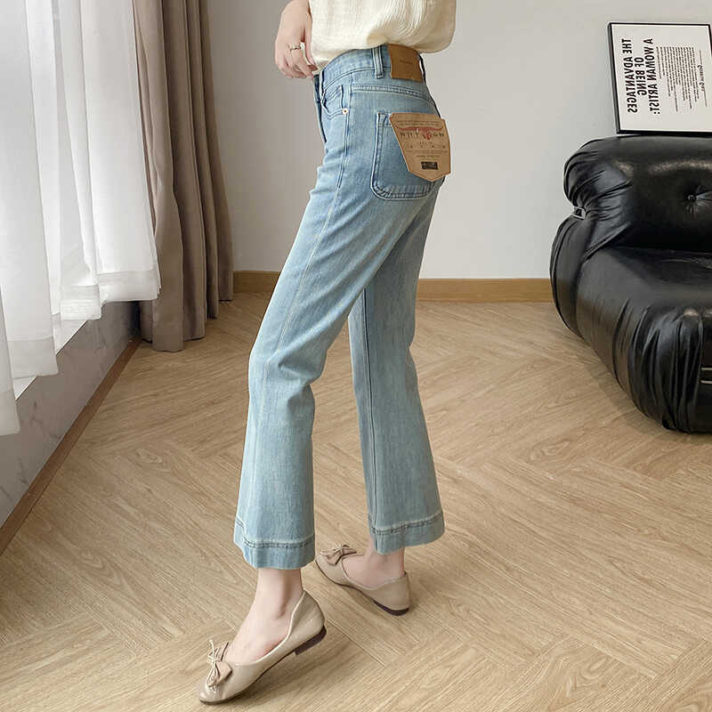 light blue Four-sided Elastic Micro-la Jeans Women's Autumn New plus size Chubby Sister mm Slim Look Small Straight Pants light blue Four-sided Elastic Micro-la Jeans Women's Autumn New plus size Chubby Sister mm Slim Look Small Straight Pants