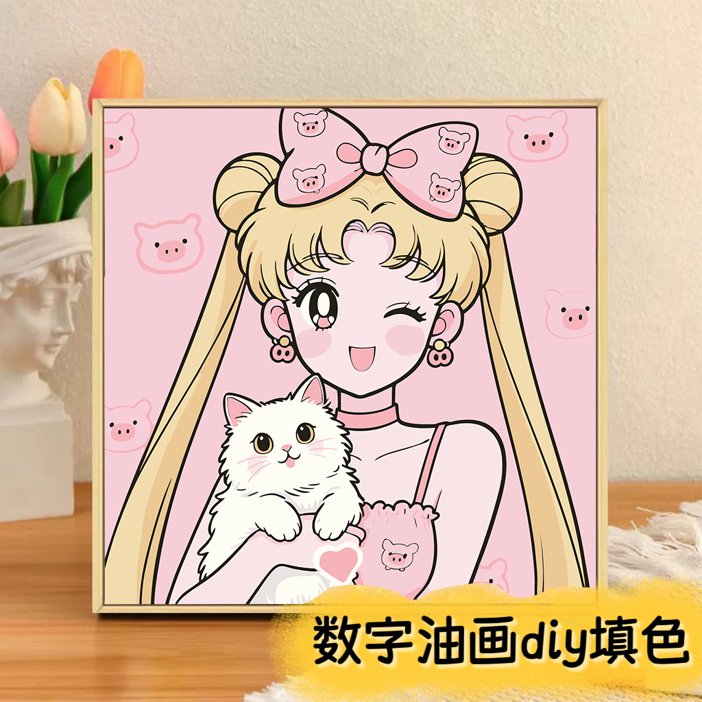 Sailor Moon DIY Digital Oil Painting Water Ice Moon Cartoon Animation Acrylic Coloring Stall Wholesale Manufacturer Ready Stock