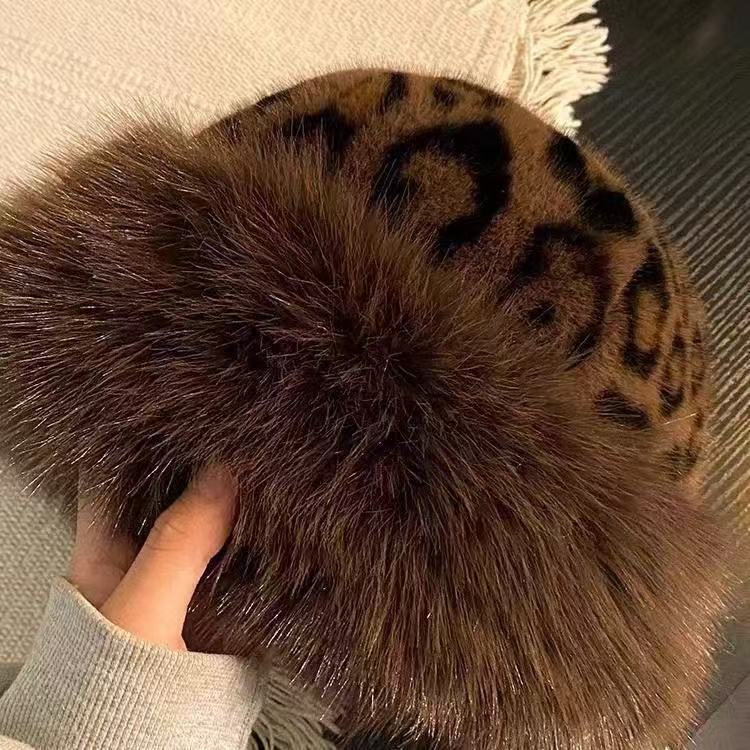 新款女士秋冬豹纹渔夫帽韩版潮百搭仿貂绒保暖盆帽显脸小潮复古帽|undefined