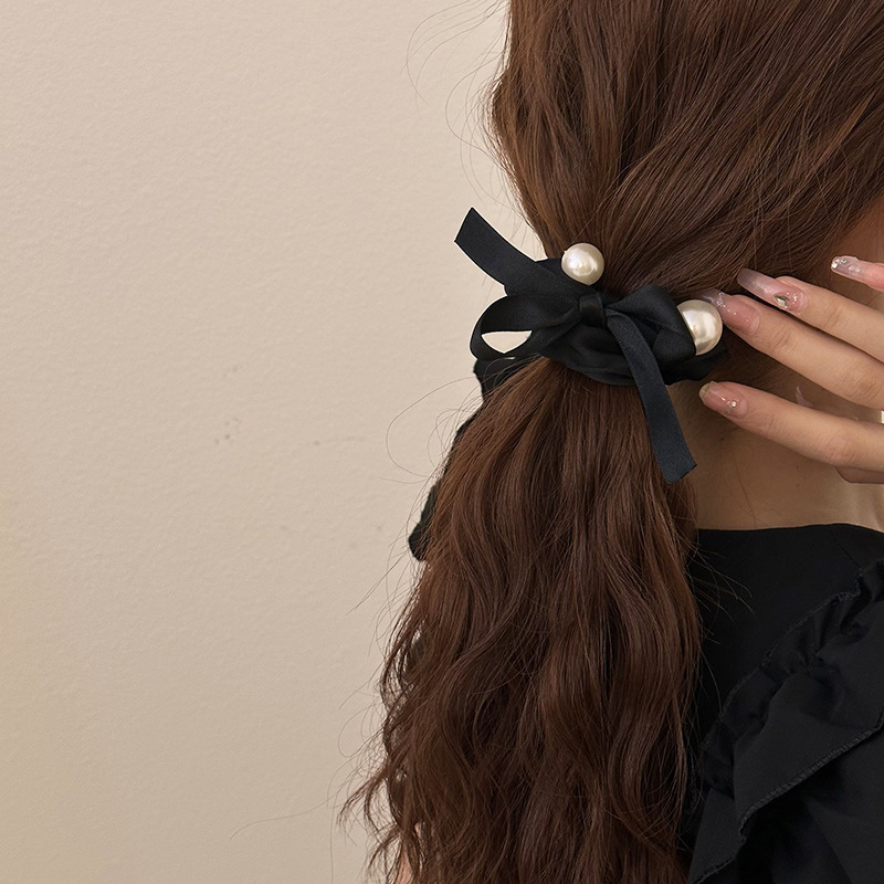 ヘアリボン、ヘッドバンド、アクセサリー、黒真珠のヘッドバンド、ハイポニーテールヘアロープ、高級ヘアバンド、ゴムバンド、女性用ヘアアクセサリー|undefined