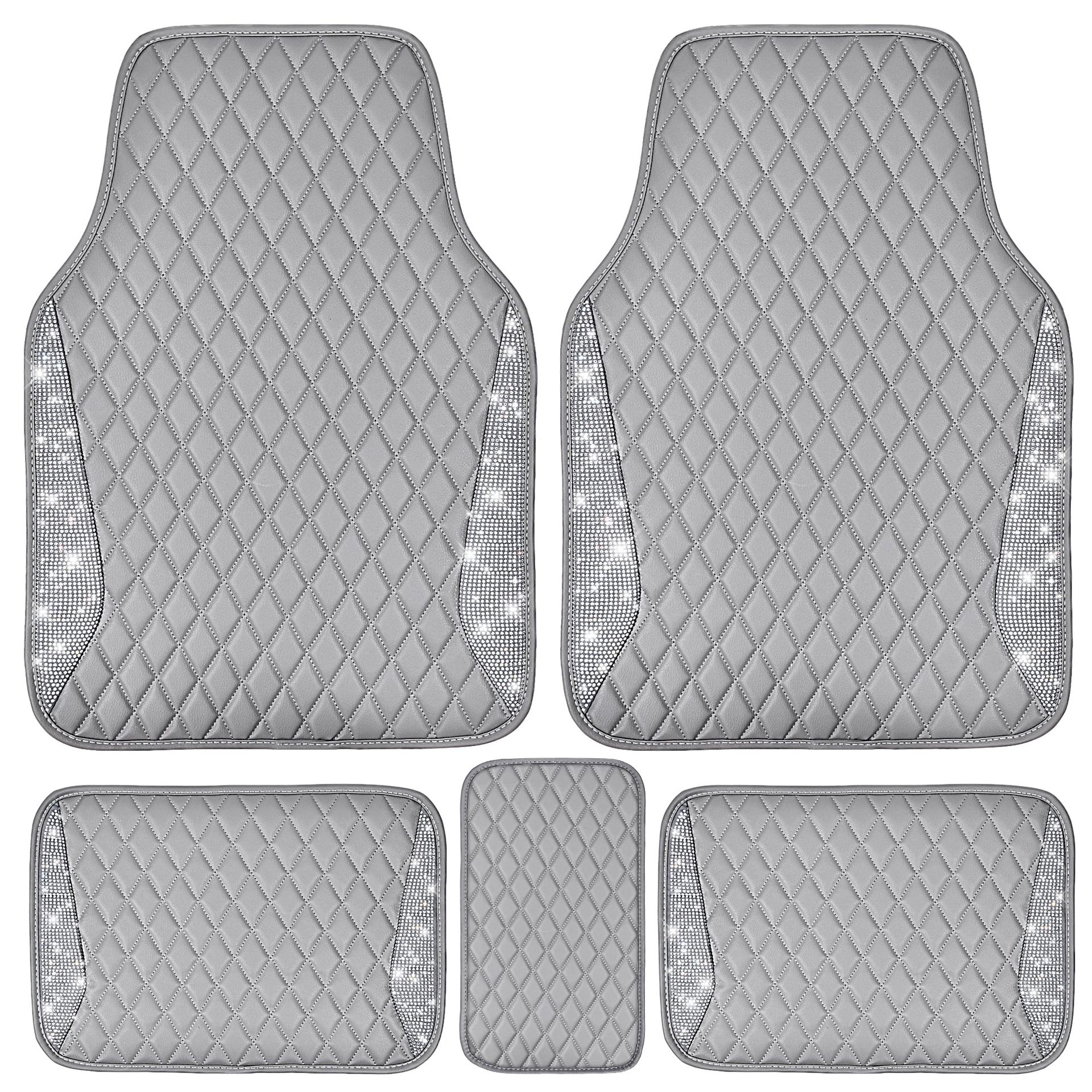Shiny Leather Car Floor Mat with Rhinestones and Crystals, Universal Non-Slip Waterproof Mat for Women, Rhinestone Car Anti-Slip Mat
