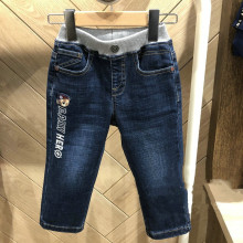现货韩版童装外贸尾单男童灰腰卡通水洗牛仔裤PCTJB1113M