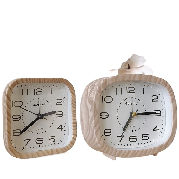 Minimalist Retro Wood Grain Alarm For Elderly Home Desktop Square Pendulum Student Modern Large Character Bedside Clock_voghion.com