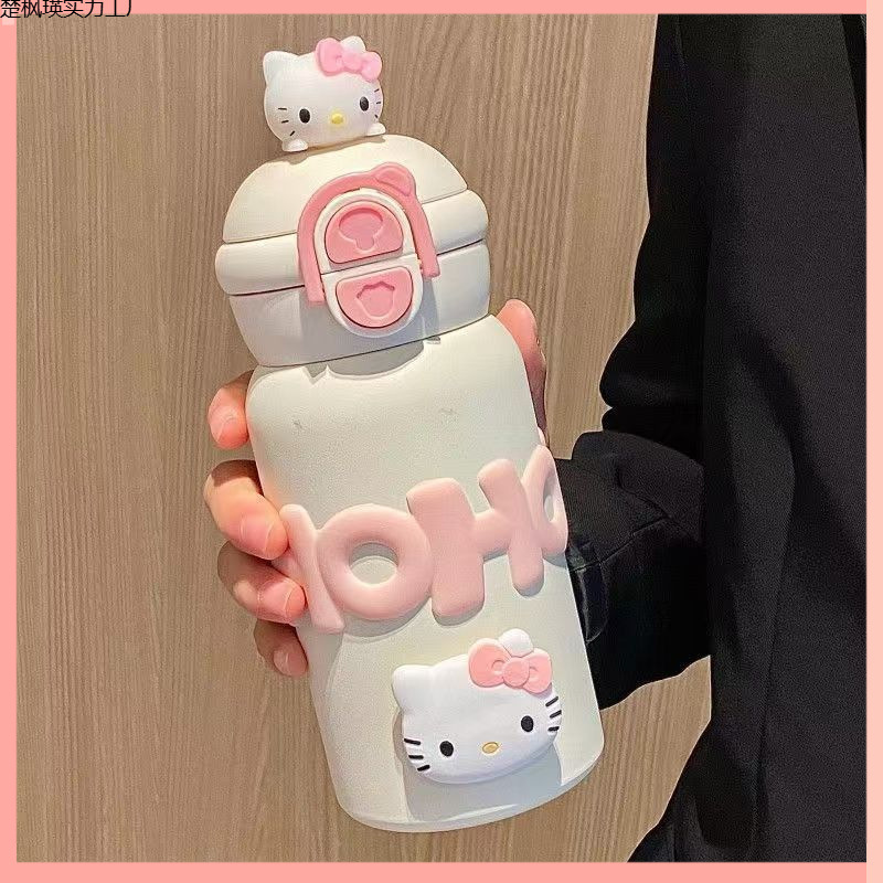 新款可爱凯蒂猫保温杯便携女生高颜值吸管不锈钢学生水