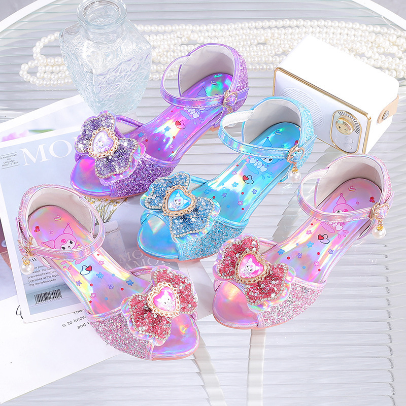 Girls' Sandals Princess Shoes 2026 New Summer Style Kidsren's Crystal Shoes Baby High Heels Soft Sole Little Girls Summer