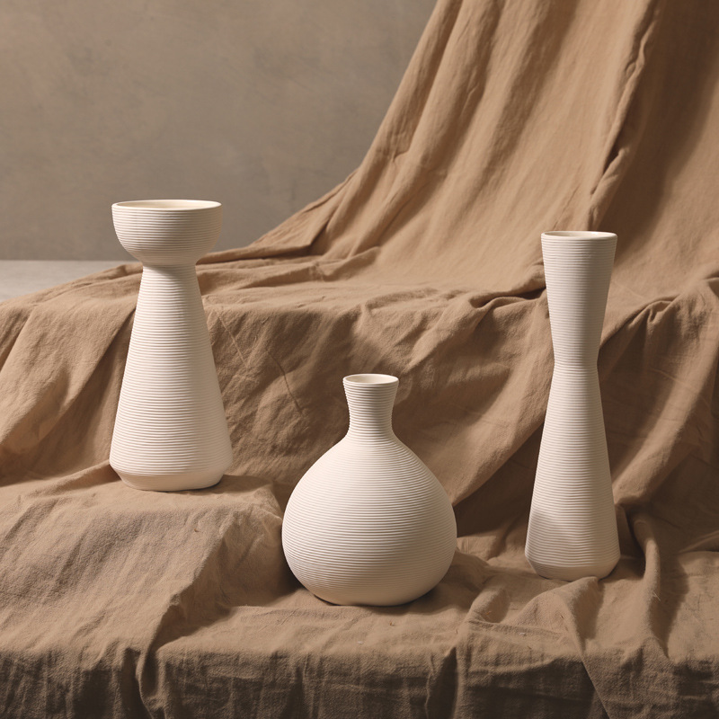 INS estilo Nórdico rayas blanco jarrón de cerámica decoración sala de estar arreglo de flores secas hogar B & B decoración suave