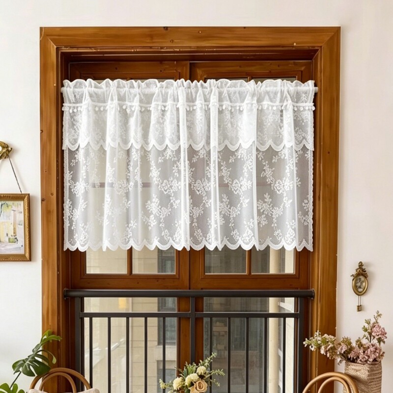 Cross-border French-style white lace window curtain, short curtain, door curtain, no-drill bedroom sheer curtain, half curtain, partition cabinet curtain, Amazon