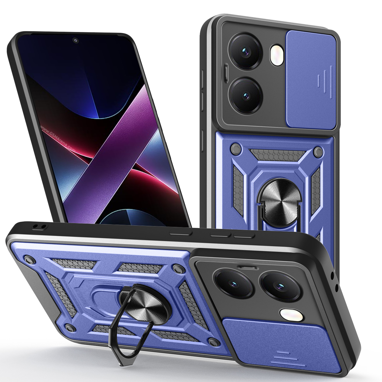 Caso de teléfono móvil de ventana de empuje POCO X7PRO TPU + PC armadura de protección contra caídas soporte de anillo de carga de absorción magnética