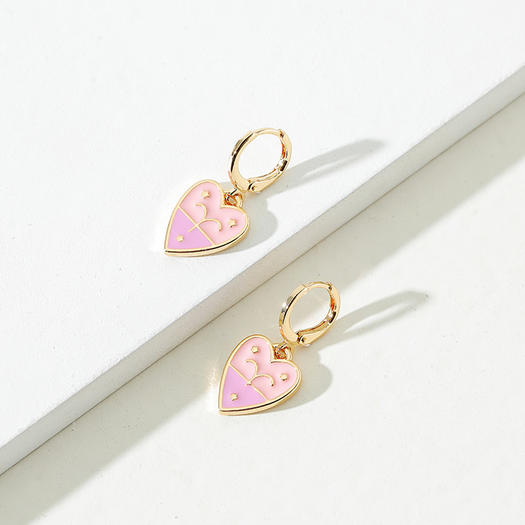 1 Pair Sweet Constellation Heart Shape Metal Enamel Women's Drop Earrings display picture 2