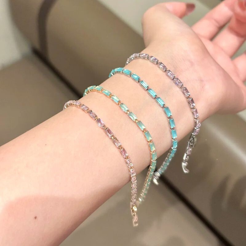 Vintage Light Blue Small Square Diamond Fine Bracelet for Women, Light Luxury Exquisite High-End Bracelet, Summer Cool and Refreshing Hand Accessory Vintage Light Blue Small Square Diamond Fine Bracelet for Women, Light Luxury Exquisite High-End Bracelet, Summer Cool and Refreshing Hand Accessory