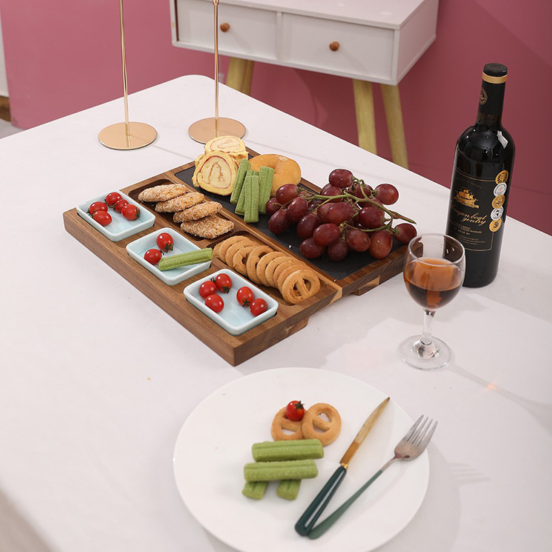 Queso de madera queso tablero traje creativo hogar tabla de cortar con cuchillo y tenedor postre fruta merienda bandeja de madera para el partido