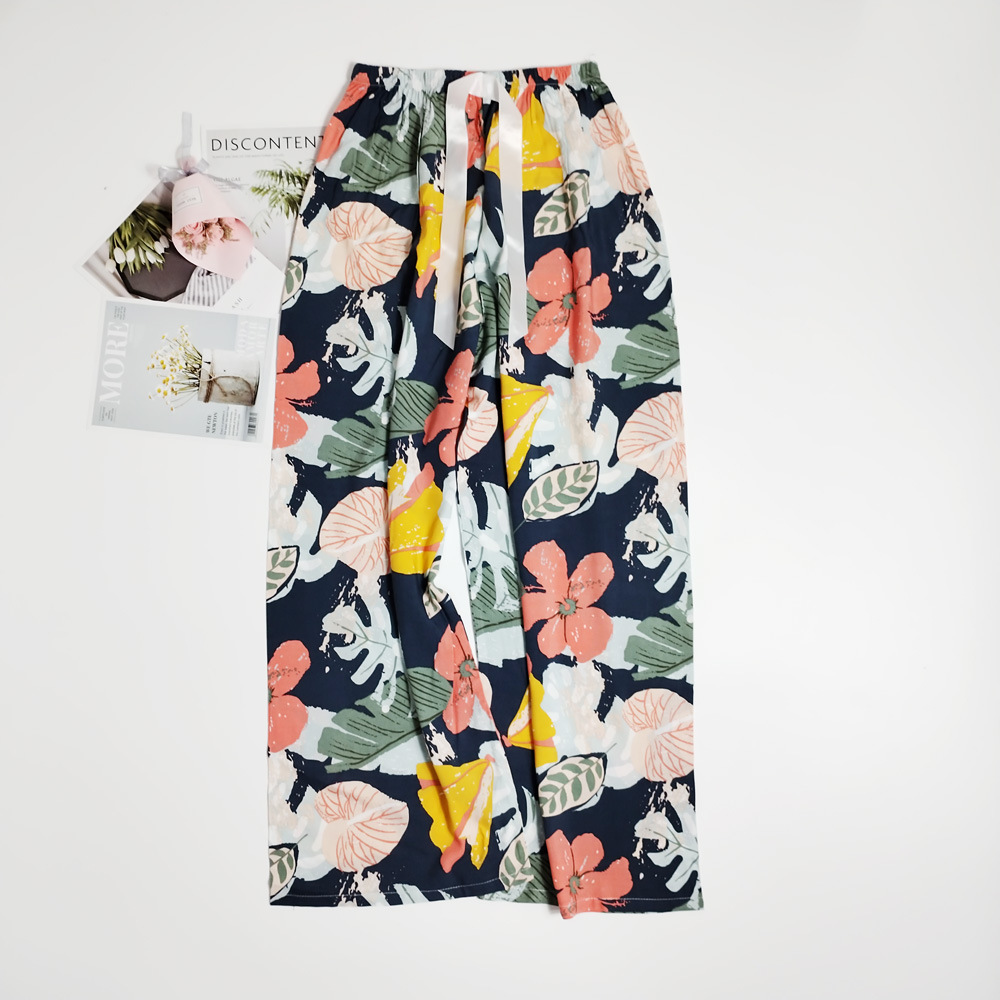 Pantalones de pijama de verano Source 45 de algodón y seda, pantalones anchos de nueve puntos para mujer, finos, talla grande, pantalones holgados para aire acondicionado, pantalones de playa