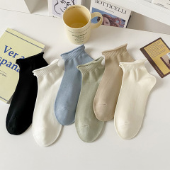 襪子女春夏百搭純色卷邊短筒襪韓系學院風百搭小清新白色休閒襪子