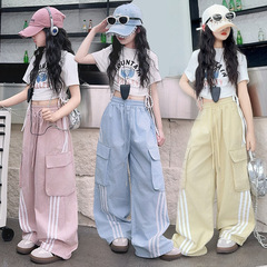 女の子のピンクのスーツのズボン2025春秋の新型の大きい子供のズボンの子供の夏秋の服装のカジュアルなズボンの防蚊のズボン