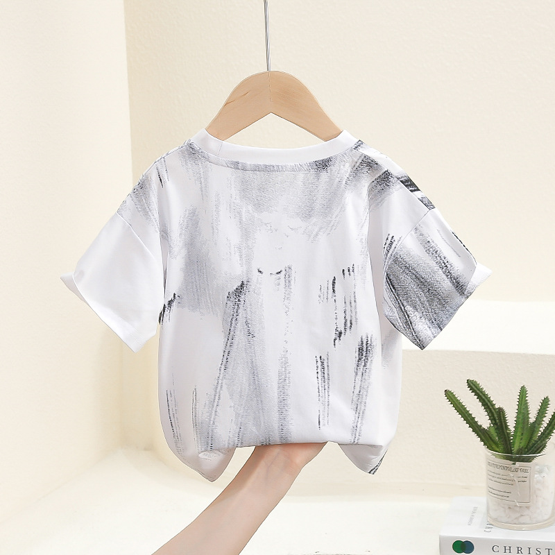 7907 camiseta de manga corta para niños verano chico fresco y guapo calle frita media manga camiseta 2024 nuevo top de verano para bebé