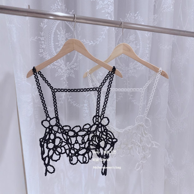 Autumn and Winter Japanese Flower Pearl Sling Strap Strap Women's Decorative Shirt Beaded Vest Waist Seal Vest Outer Wear Ins Style