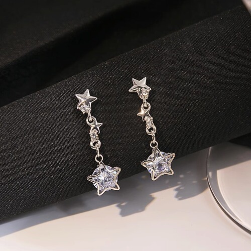 Exquisite zircon star tassel earrings for women, high-end temperament, light luxury earrings, fashionable design, silver needle earrings, earrings