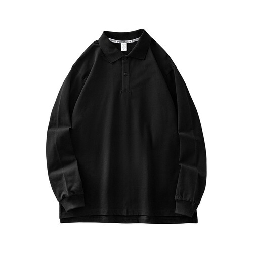 Heavyweight Pure Cotton Polo Shirt Men's Long Sleeve Spring and Autumn Season New Color Solid Base Shirt Casual Loose Collar Sweatshirt Men