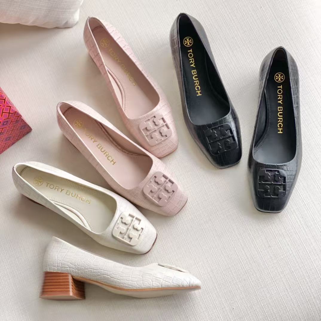 TB 女鞋2025新款小香风高跟鞋拼色羊皮百搭浅口包头粗跟瓢鞋单鞋