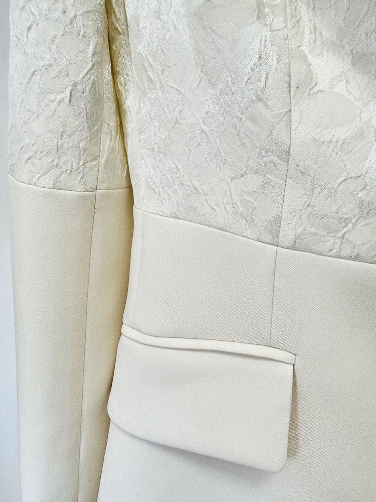 Jacquard Stitching Blazer with Skirt Long Skirt Two Piece Set
