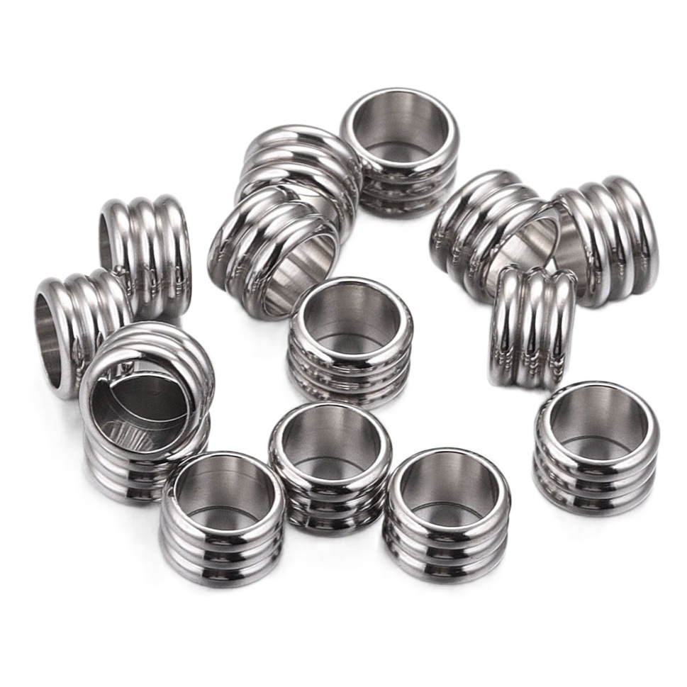 Tambor de acero inoxidable del grano de la perforación del grano a través del agujero con cuentas de la bola de acero diy vacío plateado accesorios de joyería hechos a mano