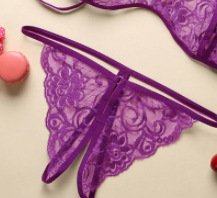 Entrepierna abierta de dos piezas de tres puntos gratis ropa interior de encaje sexy bragas mujeres sexy pasión tanga con un botón
