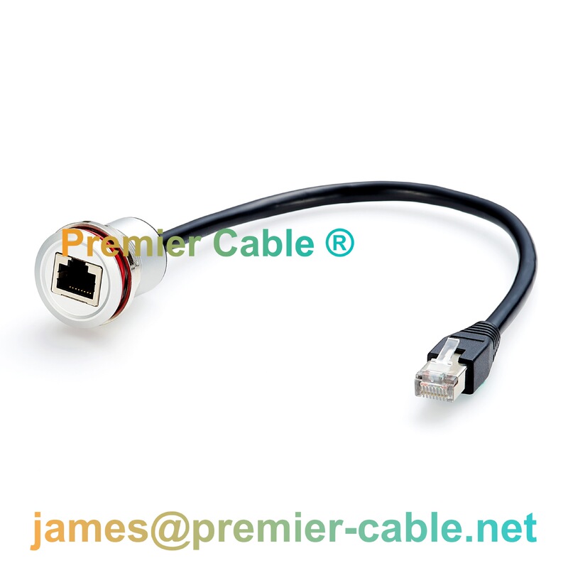 RJ45 Ethernet circular panel mount extension cable, industrial-grade network interface fixed network port connection cable