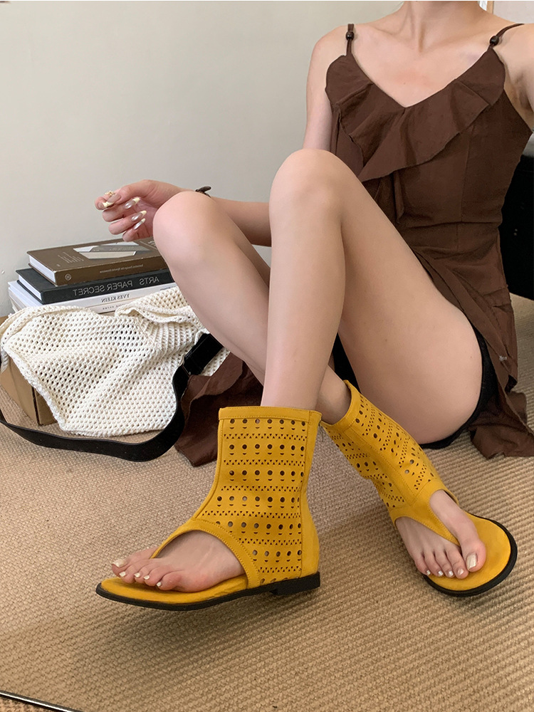 French-style Flat Thong Sandals Breathable Roman Sandals Women_voghion.com