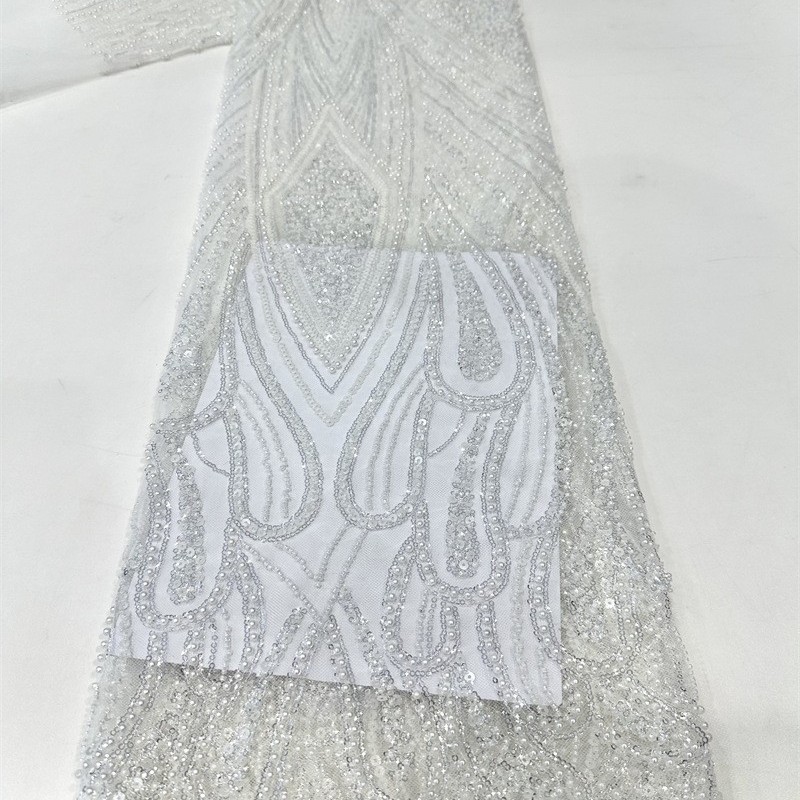 Gorgeoso hilo de malla sequinilla tubo de perlas bordado tela vestido de boda moda falda de moda tela comercio exterior spot transfronterizo