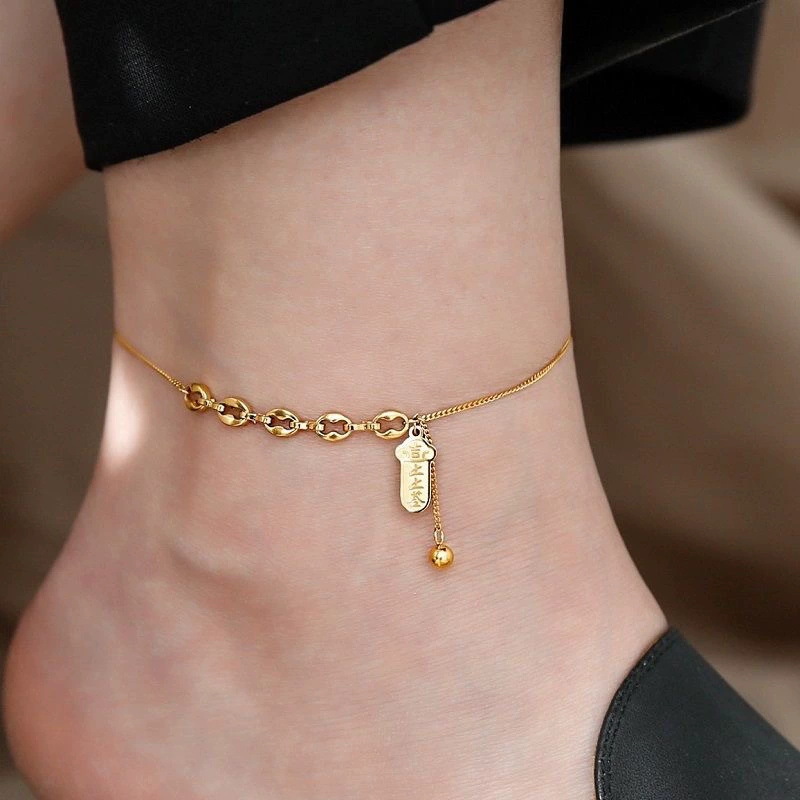 Tide de acero de titanio de doble capa de amor pulsera de tobillas de mujer chapado en oro 18K nuevo estilo universal no se desvanece de moda ligera pulsera de lujo