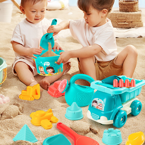 Children's beach toys car, baby water play, digging sand tools, hourglass, shovel, bucket, beach sand playing set, sand pool