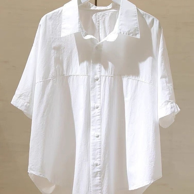 White Short-Sleeve Shirt for Women, 2026 Summer New Korean Style, Loose Fit, Slimming, Versatile, Back Cut-Out Blouse Top