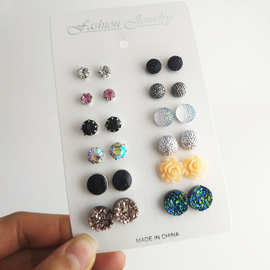 12PRS Cheap Flower Acrylic Stone Stud Women Girls Earrings