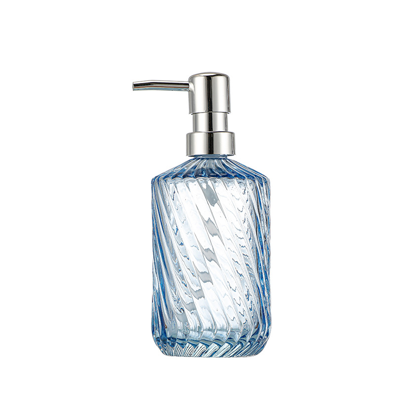 Inventario de lujo nórdico transparente estriado vertical presión cabeza de bomba botella de jabón de gel de baño botella de vidrio