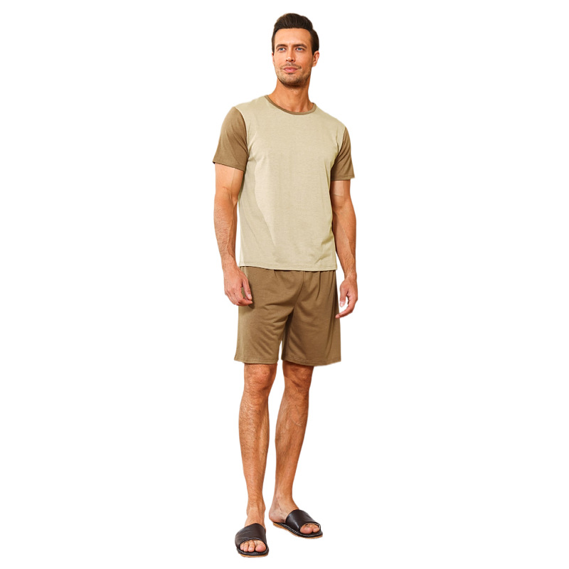 Conjunto de ropa de casa para hombre de comercio exterior, ropa de descanso informal fina de verano para hombres jóvenes, pijamas cómodos y elegantes para hombre con mangas cortas y pantalones cortos.