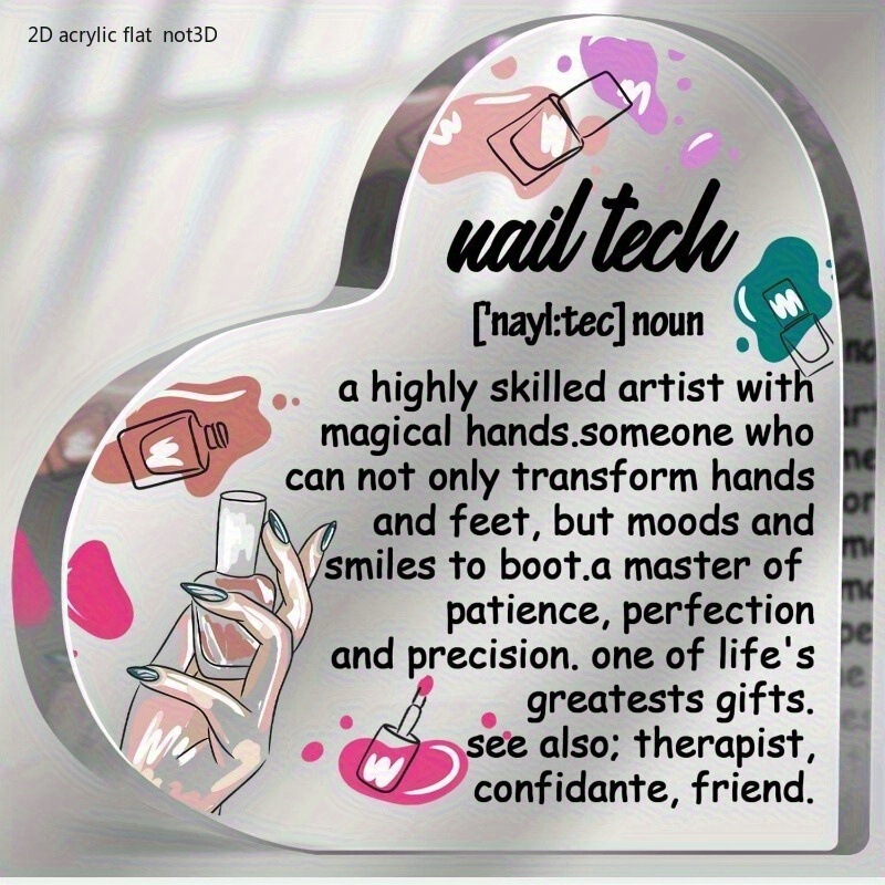 2D Flat Heart-Shaped Acrylic Inspirational Card - Nail Tool Design, Gratitude Gift for Nail Artists, Birthday